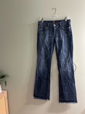 7 for all mankind bootcut rhinestone pockets low rise dark wash Y2K style jeans